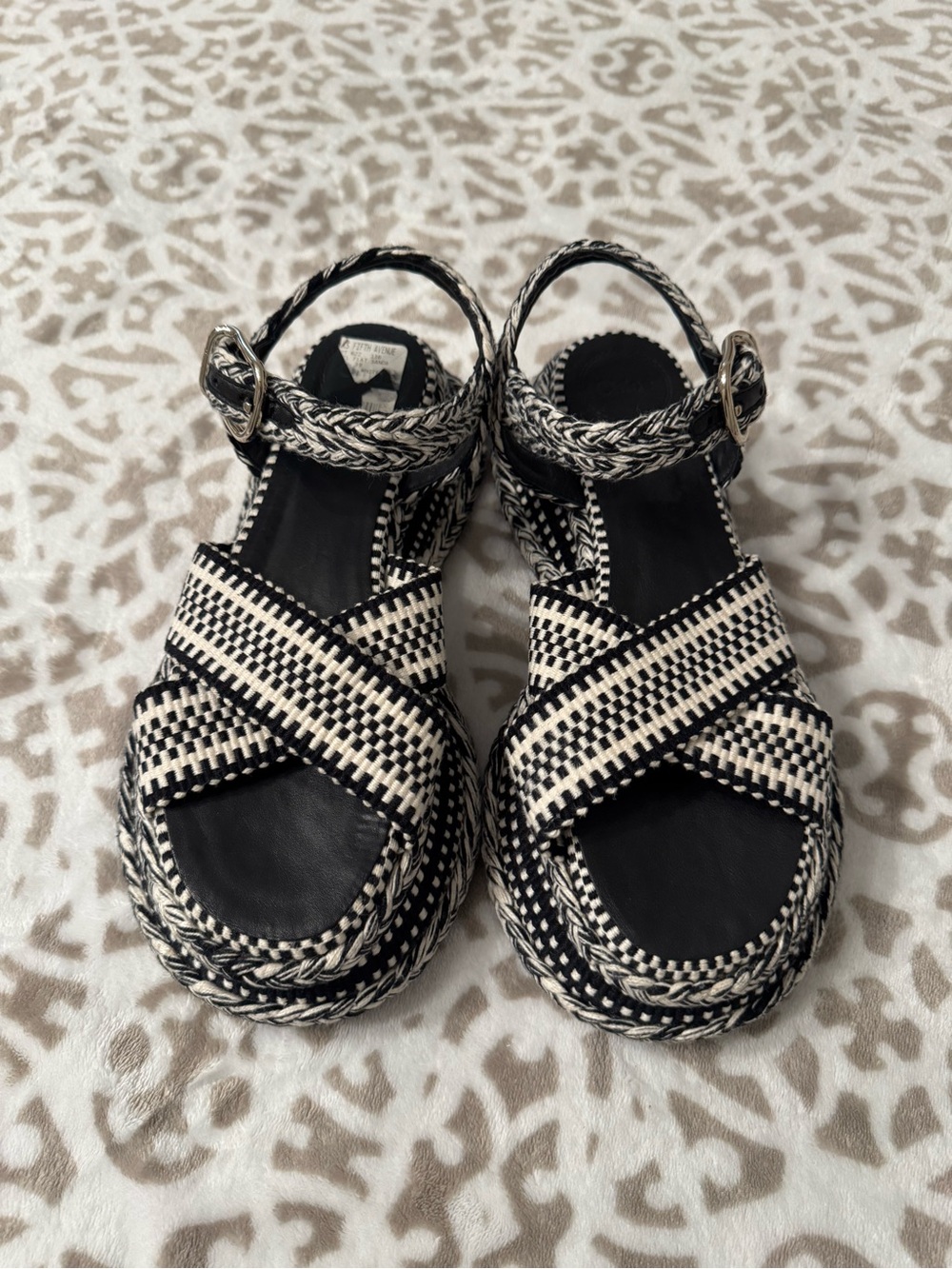 CHLOE Meril Black and White Woven Platform Sandals 39